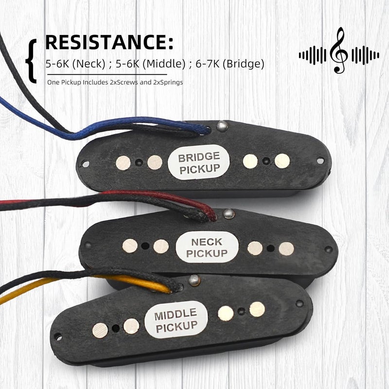 MAXCHEER Alnico 5 Strat Pickup Single Coil Pickups Guitar Neck/Middle/Bridge Pickup for Strat Squier Electric Guitar (Black) - Image 5